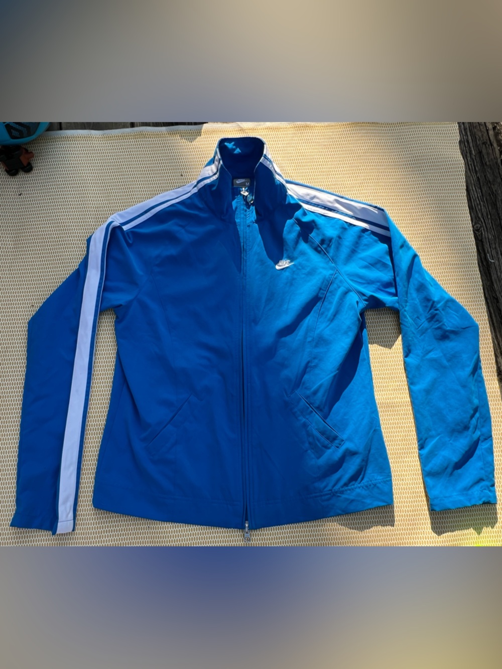 Nike Blue Full Zip Quarter Jacket with White Stripes